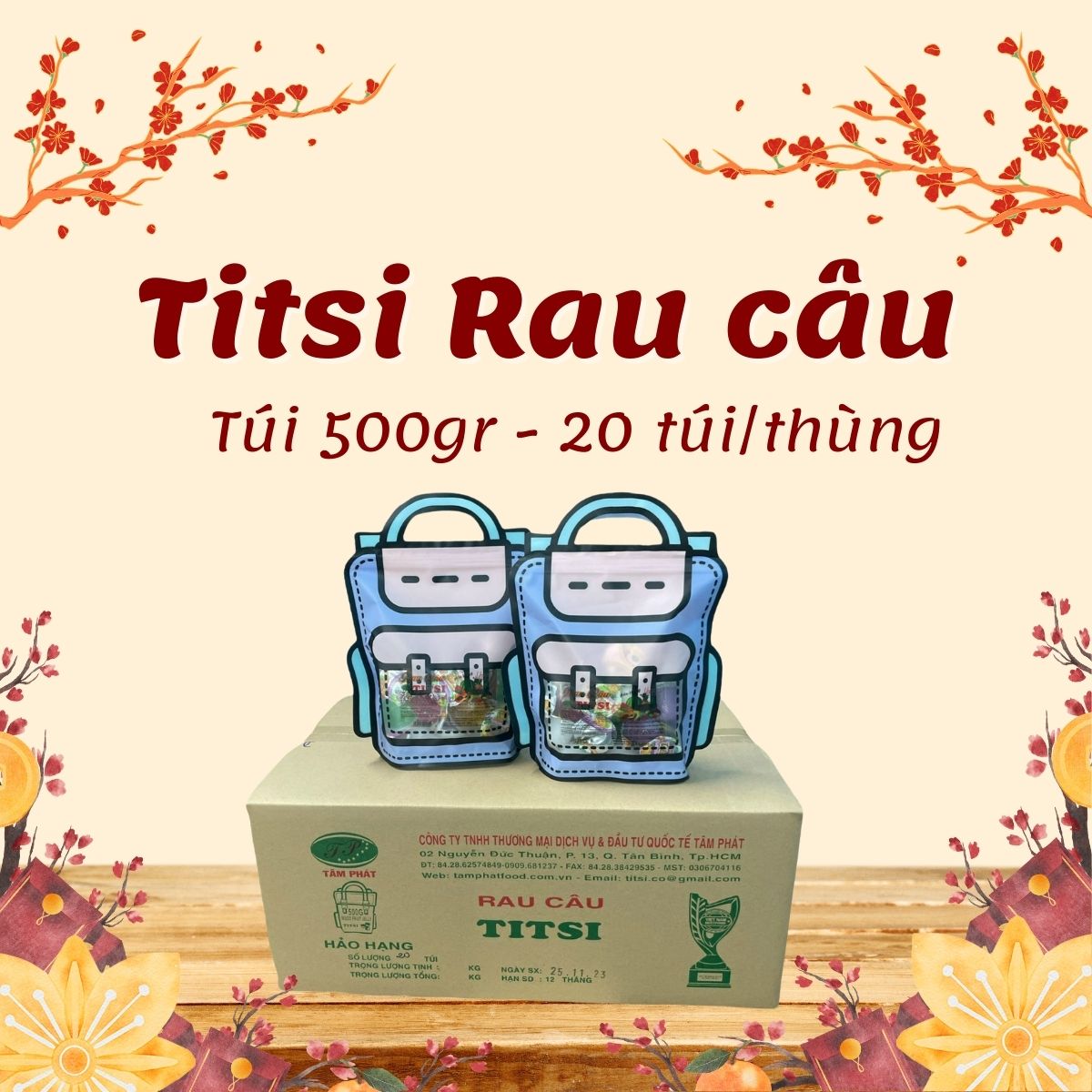 Rau câu trái cây TITSI túi Balo 500gr - 20 gói/thùng